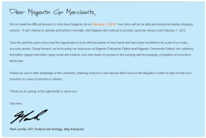 Magento Go shutting down letter of Mark Lavelle