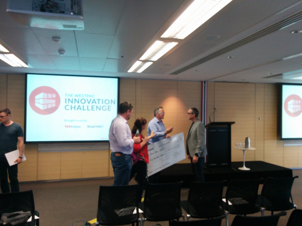 Westpac Innovation Challenge - Winner (Josh from realAs) getting cheque