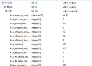 Magento Invoices as R list screenshot